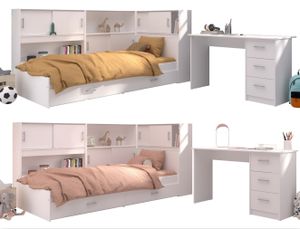 Kinderzimmer Snoop 3-teilig weiß Funktionsbett 90*200 cm inkl. 3 Regale + 2 Bettkästen + Schreibtisch Komplettzimmer Jugendzimmer