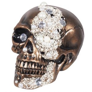 Totenkopf-Dekofigur mit Diamanten Partydeko Halloween bronze-weiss 16x15x21 cm