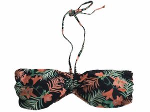 Teisumi Bikinioberteil Bandeau Bikini Top Aaliyah Blätter Blumen Schwarz Grün Rosa, Größe:40C