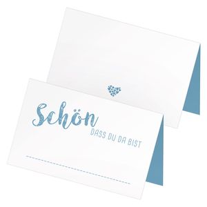 itenga 24 x Tischkarten "Schön dass du da bist" nordic blue blau