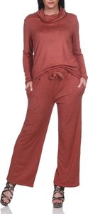 361 Mississhop Damen Strickset mit Pullover Hose Wolle Strickpullover Kapuze Strickhosen Terracotta