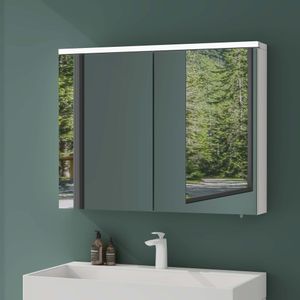 Mai & Mai Spiegelschrank Bad mit LED Beleuchtung Badezimmerschrank Hängeschrank Badezimmerspiegel BxTxH 90x15x70 cm Weiß matt Spiegelschrank-03