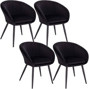 WOLTU 4er-Set Esszimmerstühle Wohnzimmerstuhl Küchenstuhl Polsterstuhl Sessel aus Samt Schwarz Beine aus Metall Schwarz
