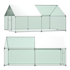 XMTECH 3x4x2m Chicken Coop Animal Enclosure Free-Roaming Pen with PE Shade Roof, Galvanized Steel Frame, Outdoor Fence Used for Chickens, Poultry Houses, Small Animals
