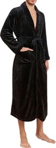Herren-Winternachthemd, dicker Flanell, warm, enge Taille, mit Schnürgürtel, einfarbige Reverstaschen, gute Wasseraufnahme, mittellang, Homewear, Spa-Hotel-Bademantel
