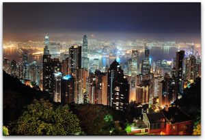 Hong Kong Wolkenkratzer Skyline Wandbild in verschiedenen Größen 100x70cm