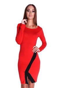 Damen Elegant Kleid Dress Langarm zweifarbig Onesize; S/M; Rot