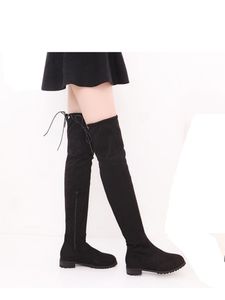 Lässige Overknee-Stiefel für Damen mit flachem Reißverschluss,Farbe: Schwarz,Größe:43