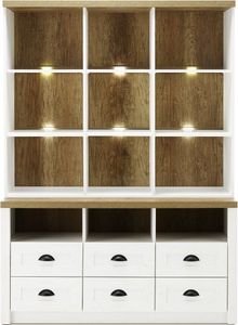 Landhaus Buffetschrank PISA-61 in Pinie weiß mit Eiche hell inkl. Beleuchtung B/H/T: ca. 130/179/43cm
