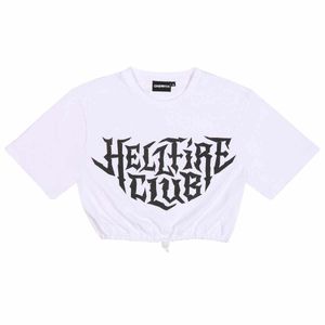 OnePointFive°C - "Hellfire Club" kurzes T-Shirt für Damen HE1406 (L) (Weiß/Schwarz)