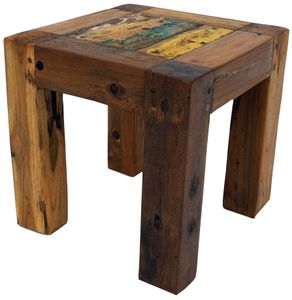 Hocker, Beistelltisch aus Recyceltem Teakholz - Modell 7, Braun, 30*30*30 cm, Sitzmöbel