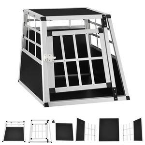 Juskys Alu Hunde-Transportbox M - 69×54×51 cm – Auto Hundebox robust & pflegeleicht, Gittertür verschließbar, Aluminium Transportbox für Hunde