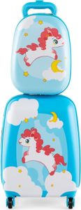 COSTWAY 2tlg Kinderkoffer + Rucksack, Kindertrolley aus Kunststoff, Kindergepäck, Kinder Kofferset Handgepäck Reisegepäck Hartschalenkoffer für Jungen & Mädchen (Blau Pferd, 12"+16") COSTWAY 2tlg Kinderkoffer + Rucksack, Kindertrolley aus Kunststoff, Kindergepäck, Kinder Kofferset Handgepäck Reisegepäck Hartschalenkoffer für Jungen & Mädchen (Blau Pferd, 12"+16")