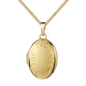 Medaillon 750 Gold oval Anhänger zum Öffnen für 2 Bilder Amulett MIT KETTE 45 cm