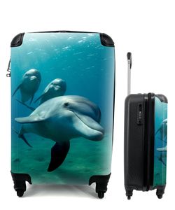 Kufr Příruční zavazadlo na kolečkách Malý cestovní kufr na 4 kolečkách Voda - Delfín - Modrá - Velikost kabiny < 55x40x23 cm a 55x40x20 cm -