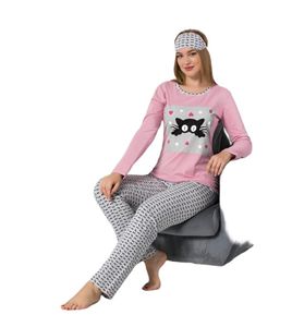 Damen Pyjama Set 2-Teiler Langarm Shirt Schlafanzug Nachtwäsche Baumwolle 2390-L