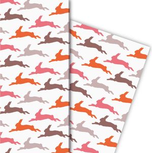 Edles Oster Geschenkpapier mit Hasen Silhouetten, rot Töne braun - G7245, 32 x 48cm