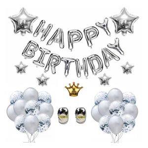 Vivi Idee Luftballon Set 40 St. Partydeko Folieballon und Konfetti Happy Birthday für Geburstag Silber