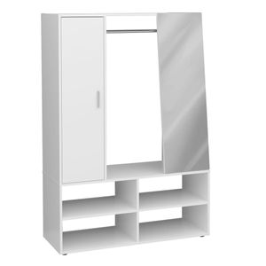 FMD Kleiderschrank mit 4 Fächern und Spiegel 105x39,7x151,3 cm Weiß