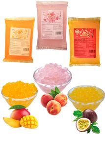 Bubble Tea Popping Boba Mix - 3 x 600g Mango+Pfirsich+Maracuja Packung Boba Fruchtperlen - Natur&Glutenfrei Boba Perlen - Lebensmittel Zertifikat mit ISO Standards