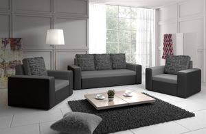 Sofa Set LEEDS 3-1-1 Sofagarnitur in Kunstleder-Webstoff Grau/Hellgrau