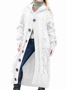 Damen Strickjacken mit Kapuze Langarm Casual Strickmantel Herbst Winter Pullover Weiß,Größe 2xl
