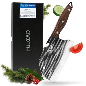 FULCAD Hackmesser mit Holzgriff, Kohlenstoffstahl Messer, Filiermesser, breite Klinge