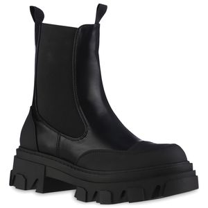 VAN HILL Damen Leicht Gefütterte Plateau Boots Profil-Sohle Schuhe 837841, Farbe: Schwarz, Größe: 38