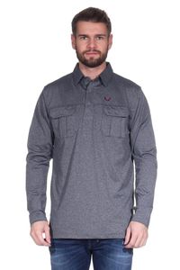 Herren Polo Shirt Langarm Longsleeve mit Brusttaschen, Dunkelgrau XL