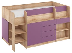 Posteľ s písacím stolom Smile L (ľavá) 90x200 cm Detský nábytok Spálňové zostavy Loftová posteľ Poschodová posteľ Sonoma Dub / Fialová