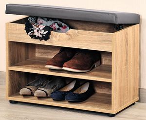 Kesper Schuhschrank mit Sitzkissen, 60 x 47 x 30 cm, mit 2 Schuhfächern und 1 Aufbewahrungsfach, aus FSC-zertifizierter MDF mit Eichendekor