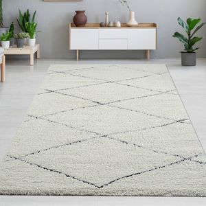 Nordisches Flair: Zeitloser Teppich mit elegantem Rautenmuster in Weiß und Schwarz für stilvolles Wohnambiente Größe - 120 x 170 cm