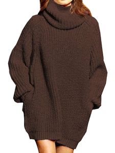 Damen mit Pockets Jumper Tops Chic Longline Pullover lässig Sweatshirts komfortabel, Farbe: Braun, Größe: M