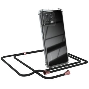 EAZY CASE – Handykette – kompatibel mit Xiaomi 13 Handyhülle mit Umhängeband, Silikonhülle, Schutzhülle mit Ersatz-Kordel, Hülle mit Band, Stylische Kette für Smartphone, Schwarz mit Clips in Rosé