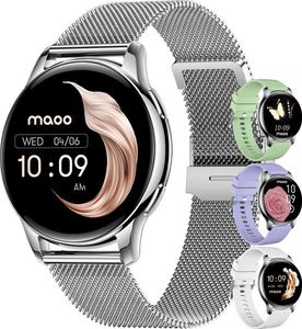 Maoo Ventura AMOLED Smartwatch Damen, RVS und 3x Silikonarmband, Schrittzähler, Herzfrequenzmesser, Schlafmonitor, Multisport, Android & iOS, Silber Maoo Ventura AMOLED Smartwatch Damen, RVS und 3x Silikonarmband, Schrittzähler, Herzfrequenzmesser, Schlafmonitor, Multisport, Android & iOS, Silber