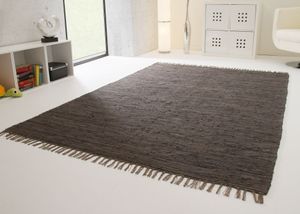 Handwebteppich Indira in Anthrazit - Handweb Teppich aus 100% Baumwolle Fleckerl , Größe: 70x250