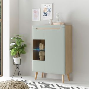 Wohnzimmer Vitrine in Grün Matt mit Eiche STOCKTON-61 inkl. Beleuchtung Wohnzimmer Vitrine in Grün Matt mit Eiche STOCKTON-61 inkl. Beleuchtung