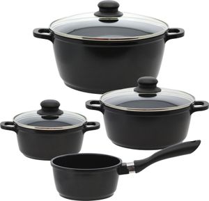 ELO Black Cast Topfset 7-teilig  Aluminiumguss, für alle Herdarten geeignet, inklusive Glasdeckel, Ø 16 - 24 cm