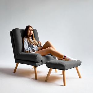 Selly Home Sessel mit Ergonomischer Hocker - Relaxsessel Angenehmes Stoff mit Liegefunktion - Entspannung Ohrensessel mit Hocker - Fernsehsessel mit Fußstütze - Lounge Stressless Sessel – Dunkelgrau