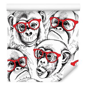 10m VLIES TAPETE Rolle Tiere Schimpansen Brillen Gemalt Linien Streifen XXL