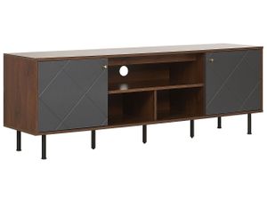 BELIANI TV-Möbel Grau und Dunkelbraun MDF Platte Holzoptik 56 x 160 x 40 cm mit 2 Türen Wohnzimmer Modern Retro