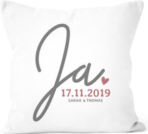 personalisierbares Hochzeitskissen "Ja" mit Namen und Datum Hochzeitsgeschenk Geschenk personalisiert SpecialMe® weiß unisize