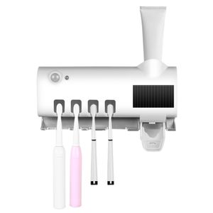 Desinfektionsmittel für ultraviolette Zahnbürsten, an der Wand montierter Zahnbürstenhalter, an der Wand montierter automatischer Zahnpastaspender (Weiss)