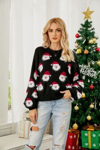 ASKSA Weihnachtspullover Damen Sweatshirt Rundhals Christmas Pullover Langarmshirt Oberteil, Schwarz, M