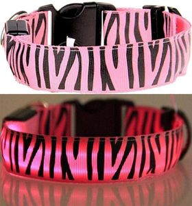 LEUCHTENDES Hunde-Halsband Größe L (45-52cm 25cm breit) PINK ZEBRA-Design mit Kl