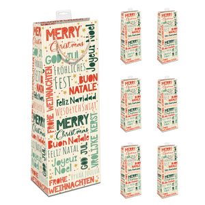 GREENLINE Geschenktaschen für Flaschen 6 Stück Weihnachten Flaschentüten edle Zuckerrohrpapier Geschenktüten 100% Baumfrei für Wein Sekt Beutel mit Baumwollkordel & Namenskarte (Merry Christmas)