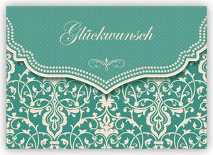Schöne Glückwunschkarte mit Vintage Damast Muster in edlem Hellblau türkis zur Hochzeit, Taufe, Geburt, Examen etc: Glückwunsch