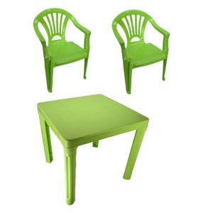 Kinder Spieltisch mit 2 Stühle in blau, grün, orange oder pink Gartensitzgruppe, Farbe:grün