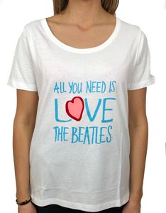 Beatles Damen GOTS T-Shirt, 'All you need is love', Weiß, Farbe:Weiß, Größe:Large