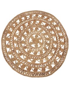 BELIANI Teppich Beige Jute 140 x 140 cm Kurzflor Mandala Design Handgefertigt Rund